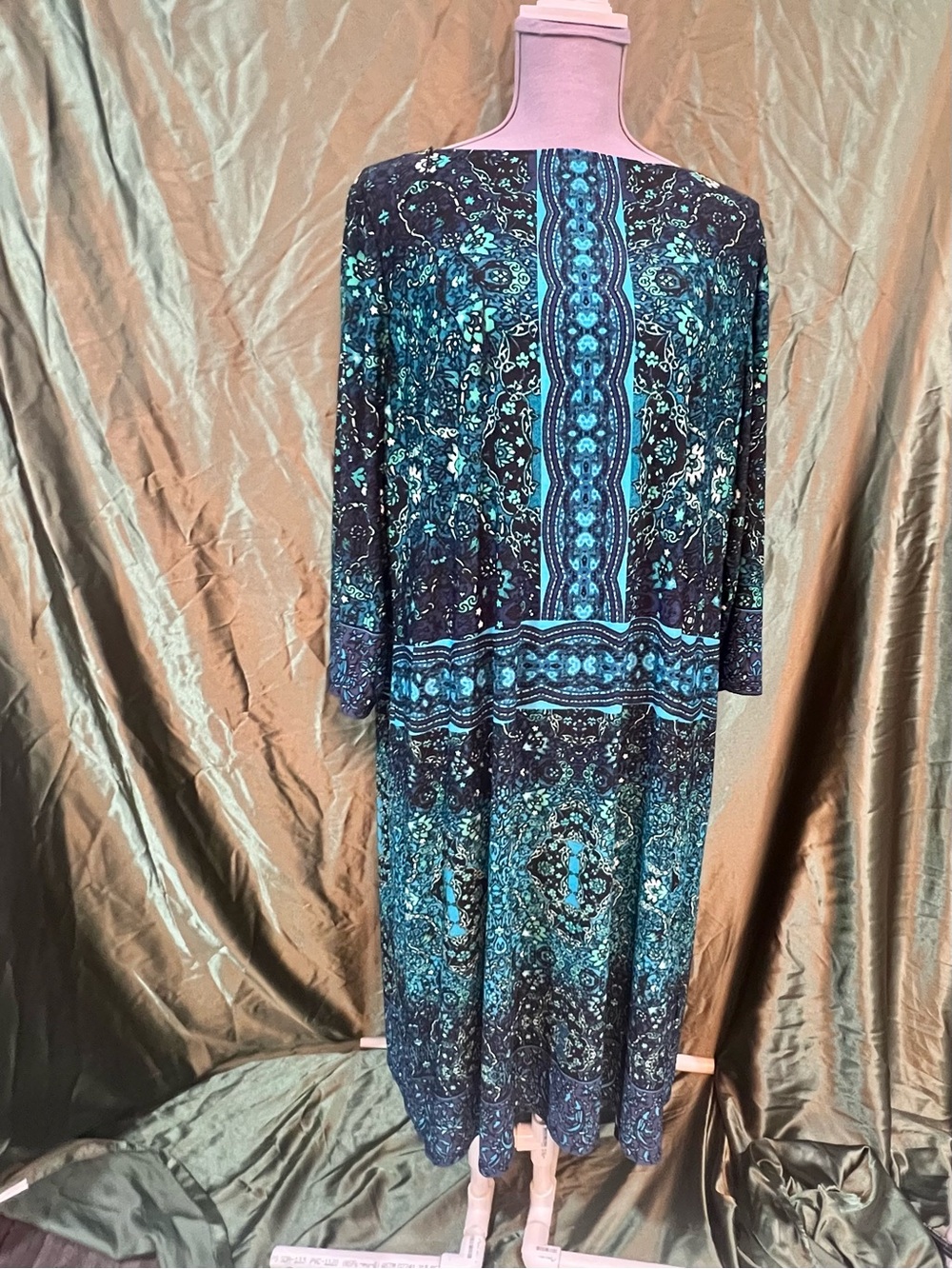 Sabrina Blue Teal & Black Patterned Midi Dress